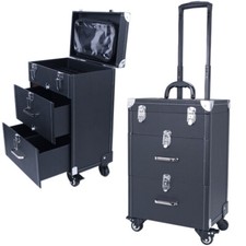 Large Makeup Trolley Case Beauty Vanity Hairdressing Case on Wheels with Drawers