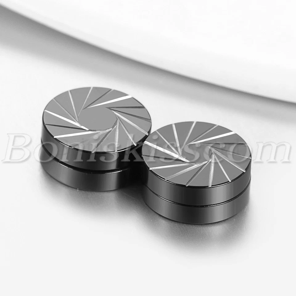 Punk Tornado Pattern Stainless Steel No-pierced Clip On Magnetic Studs Earrings - Image 3 of 4