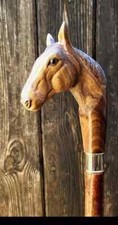 Hand-Carved Wooden Walking Cane with Horse Face   Unique Animal-Themed Cane