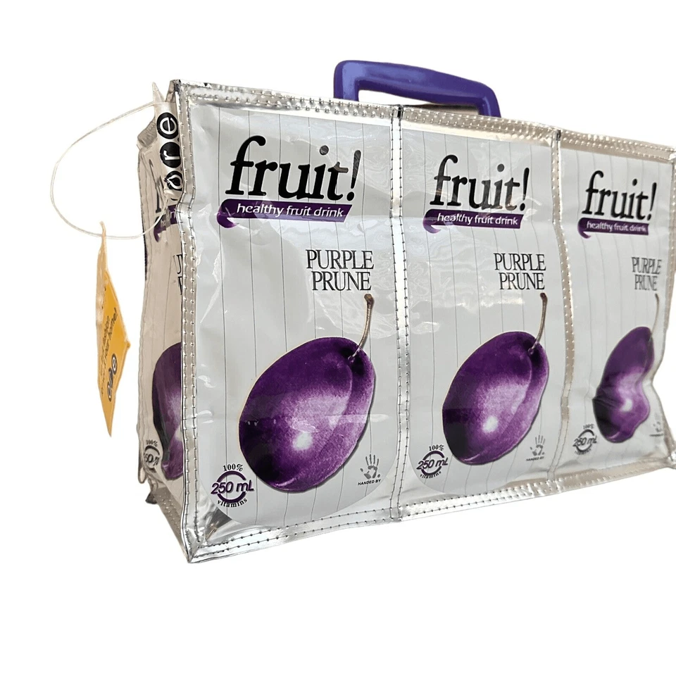 Y2K Handed By Fair Trade Artsy Fruit Collection Handle Box Lunch Bag Tote NOS - Imagem 3 de 4