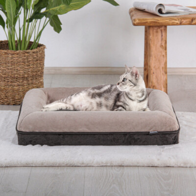 Katzenbett Visco orthopädisch Hundebett  Pet Bed Hundesofa M-L Orange Grau Samt