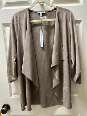 SHE + SKY Faux Suede Jacket Womens S Brown Open Cardigan Roll Up NWT