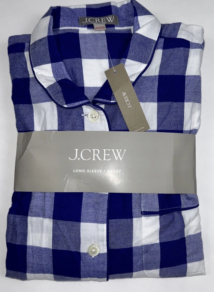 NEW J.CREW Size XL Women's Pajama Short Set Blue BUFFALO CHECK Brushed Twill $98 - Image 2 of 4