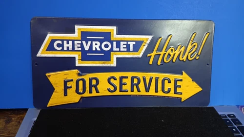 Chevrolet Metal Sign Honk For Service Arrow 6 x 12 Shop Vintage Style Wall Decor
