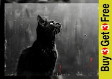 Moody Black Cat Painting 10"x8" Print on Matte Paper | Dark Feline Portrait Art