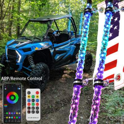3FT Lighted Spiral LED Whip Antenna w/Flag & Remote Fit For ATV Polaris RZR UTV