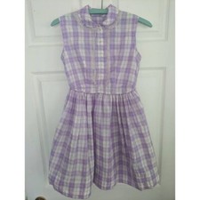 Vintage 60s Girls Plaid Print Dress Spring Summer Purple White 10