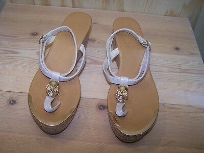 Bucco Capensis Women's Cork Wedge Waverly Beige w/skeleton heads SZ 7.5M   AA4