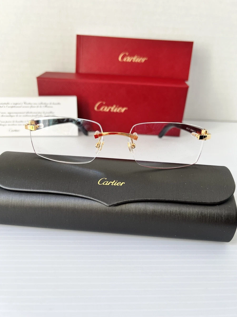 CARTIER C Decor CT0049O 001 Gold Black Buffalo Horn Temples ClearLens Eyeglasses