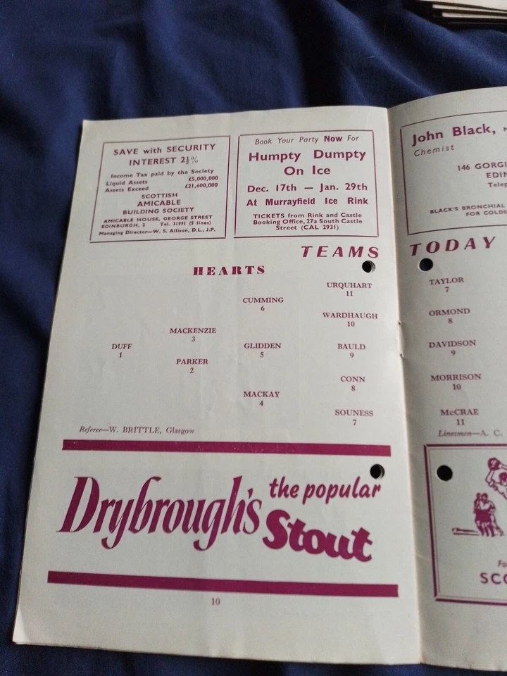 Hearts (Heart Of Midlothian) v Falkirk 6/11/1954 Pin Holes  - Image 3 of 4