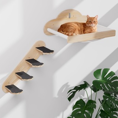 XiaZ Cat Wall Hammock Mounted Bed with 4 Climbing Steps, Modern Cats Wood