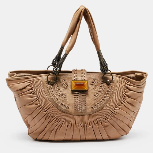 Sac fourre tout cuir plissé beige Dior