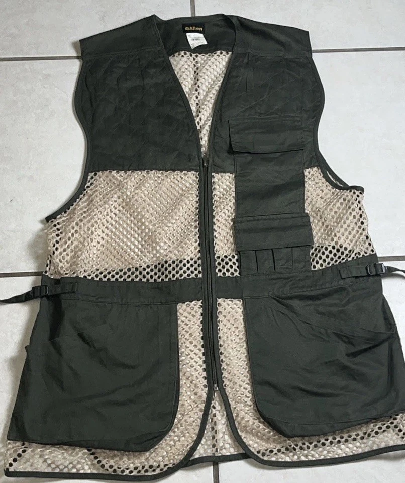 Allen Shooting Vest Sage Green Brown Mesh Pockets Full Zip Hunting  Sz-2XL - Image 4 of 4