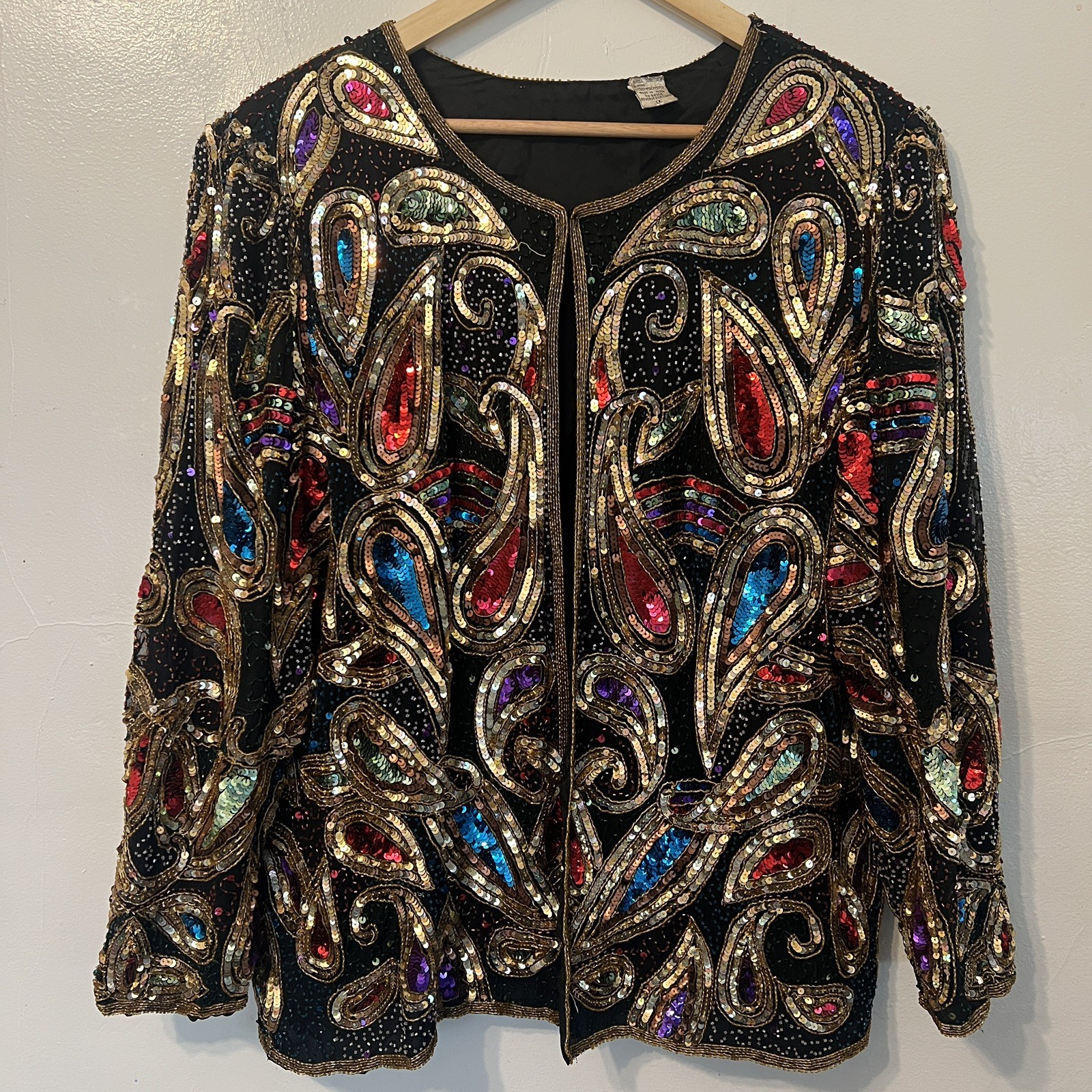 VTG Laurence Kazar 100% Silk Sequin Jacket Size 1X
