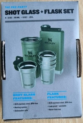 Stanley Adventure Pre-Party Shot Glass + Flask Set 8oz Flask 4 Shot Cups Camping