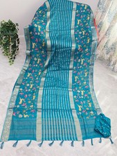 Turquoise Bloom Designer Georgette Crepe Silk Saree with Unstitched Blouse