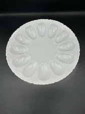 Limoges France Deviled Egg Platter White Porcelain Embossed Scalloped Rim