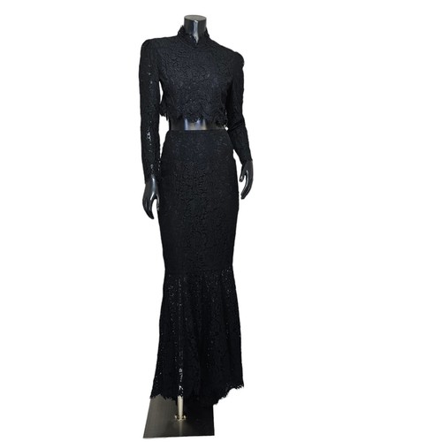 Fame and Partners US4 Black Lace 2 Piece Outfit Set Top & Maxi Skirt Formal - Picture 3 of 14