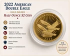 2022 GOLD GILDED COOK ISLANDS DOUBLE EAGLE 1/2 OZT .999 SILVER PROOF $2 COIN