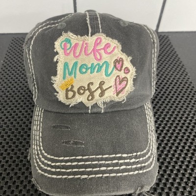 ''WIFE MOM BOSS'' Embroidered, Vintage Style Ball Cap 