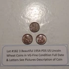 Lot #182 3 Beautiful 1954 Lincoln Wheats 1954-P 1954-D 1954-S VG-F See Pictures