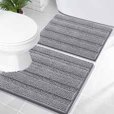 Thick Bathroom Rugs Sets 2 Piece, Soft Absorbent Chenille Striped Bath Mats and