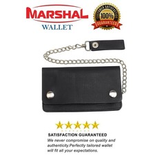 Black Genuine Leather Motorcycle Trucker Biker Chain Wallet With Inside Zipper