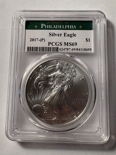 2017 (P) SILVER EAGLE PCGS MS69 FS STRUCK AT PHILADELPHIA GREEN LABEL