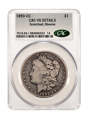 1893 Carson City Morgan Silver Dollar - DETAILS Scratched Obverse VG