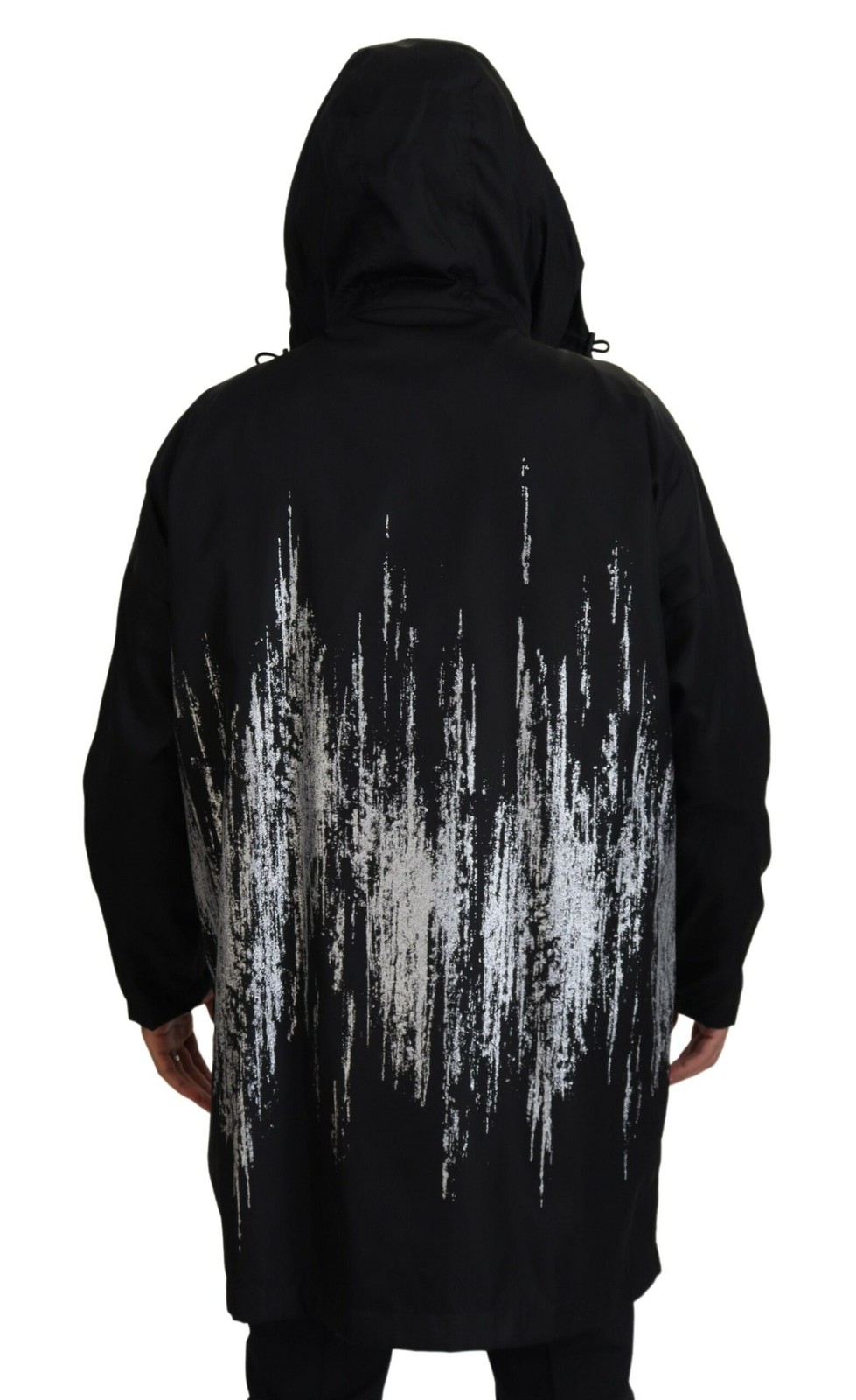 Dsquared² Black White Print Long Hooded Coat Nylon Men's Jacket image 3