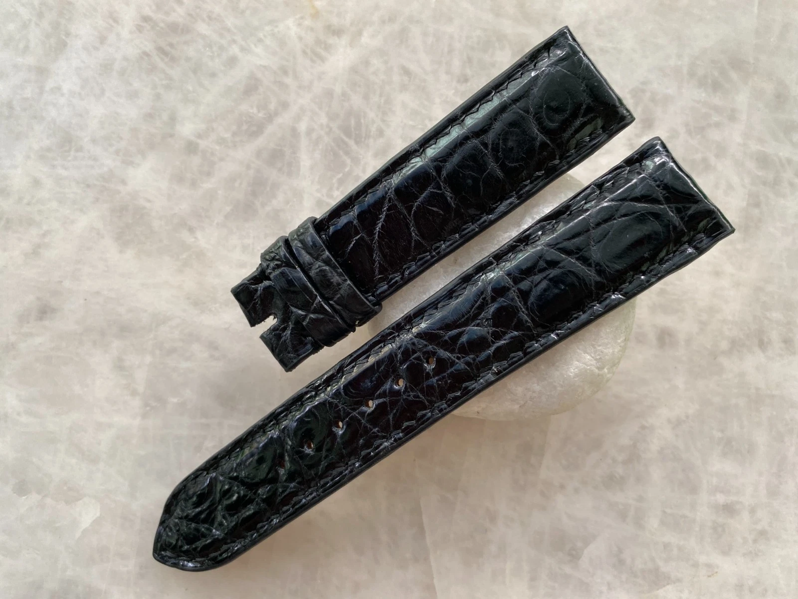 20mm/18mm Black Alligator Crocodile Print Leather Watch Strap Band