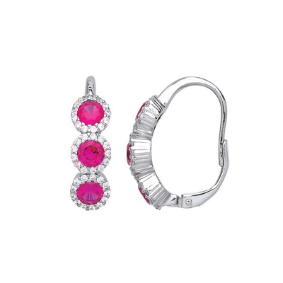 Silver Jewelco London Red CZ Trilogy Halo Cluster Drop Earrings