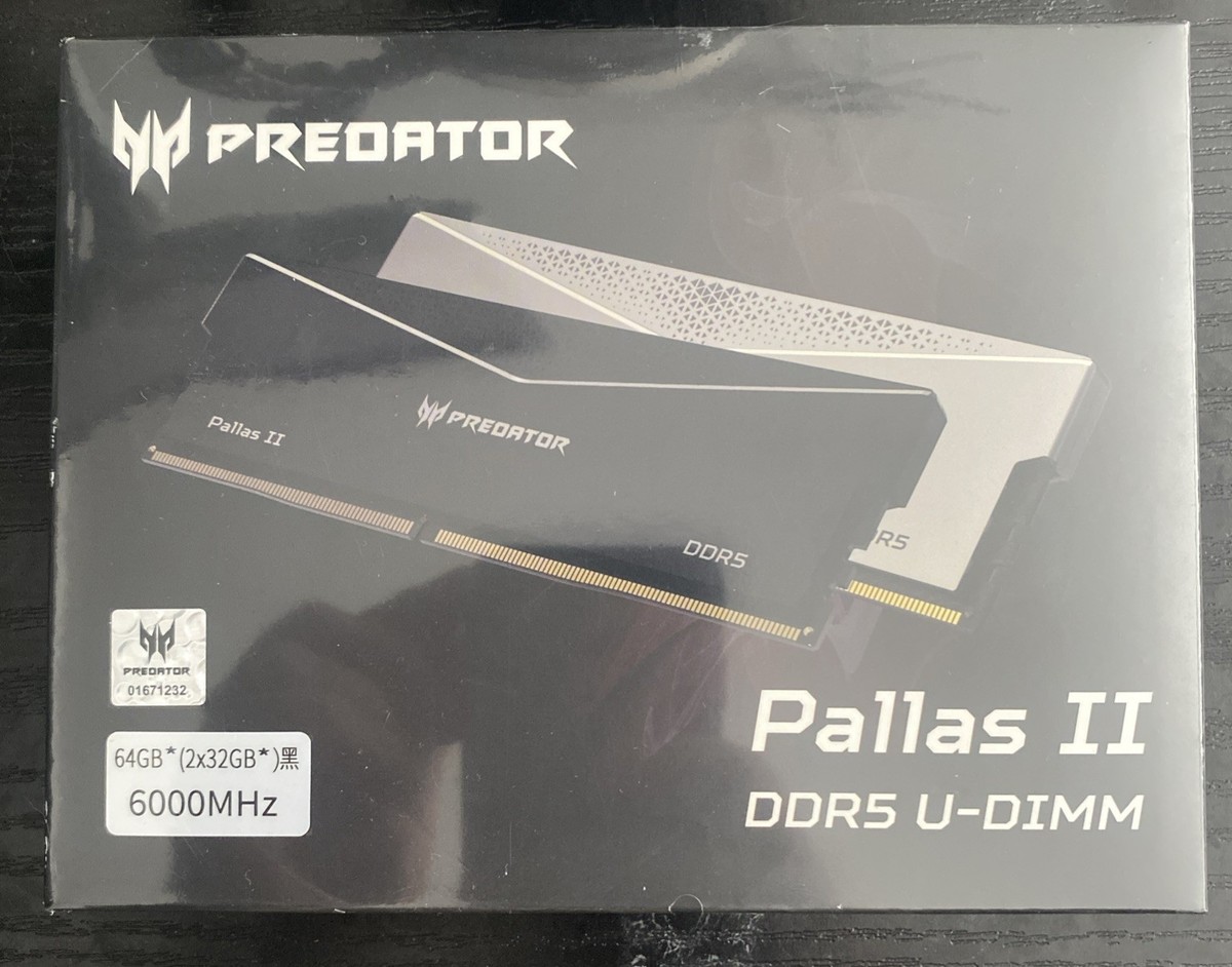 422 Acer Predator Pallas II DDR5 未開封 Acer Predator Pallas II 64GB (2x32GB) DDR5-6000 CL30 RAM New