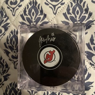Jack Hughes Signed Puck New Jersey Devils Fanatics COA NHL Hockey USA GOLD