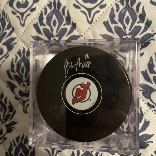 Jack Hughes Signed Puck New Jersey Devils Fanatics COA NHL Hockey USA GOLD