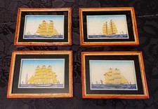4 Framed Layered Paper Sculpture 3D Sailboat Pictures