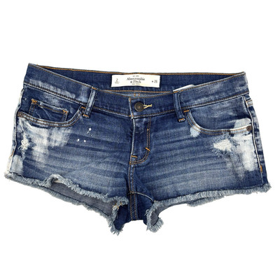 2007 Y2K Abercrombie Low Rise Raw Hem Bleach Splash Denim Micro Shorts 2 30x2''