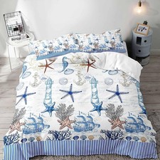 LUVIVIHOME 3PCS Nautical Duvet Cover King Bedding Set, Coastal Beach Ocean Se...