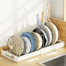 Pots and Pans Organizer Under Cabinet - Pot Lid Holder, Expandable Pan Organi...