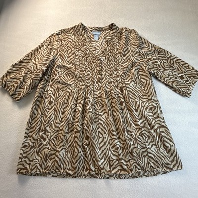 Liz & Me short Sleeve V-Neck Animal Print ￼ button front Top  Size OX 14/16W