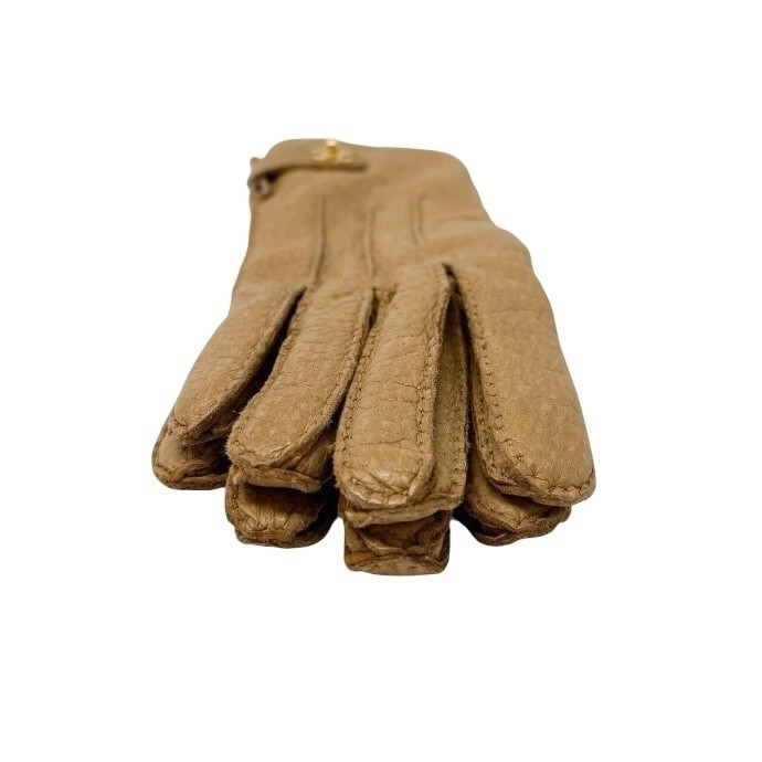 CHANEL Vintage CC Mark Logo Gloves Turn Lock #7.5 Leather Light