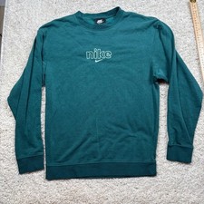 Nike Crewneck Sweatshirt Forest Green Embroidered Logo Fleece Pullover XS