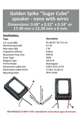 Golden Spike Hobbies ~ Sugar Cube Speaker ~  nano  ~ 8 Ohm ~ GS1511H6W8