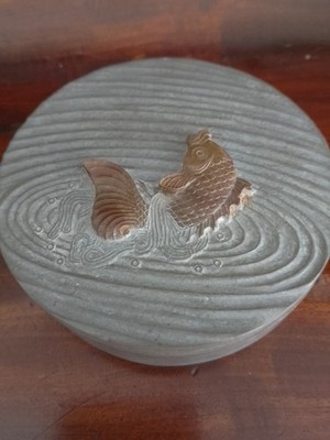 Vintage Japanese Ink Stone - Leaping Carp Ripples on Water