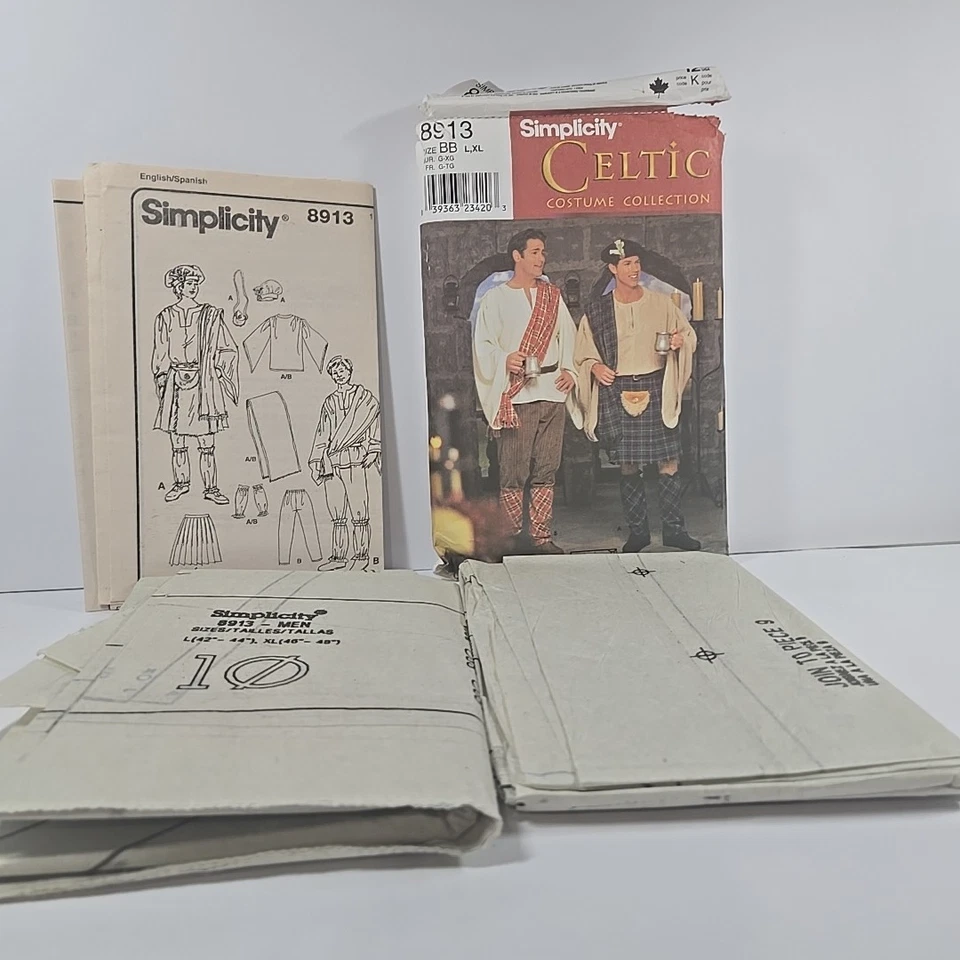Simplicity 8913 Mens Celtic Kilt Shirt Pants Sash Costume Pattern L-XL UNCUT - Image 3 of 4