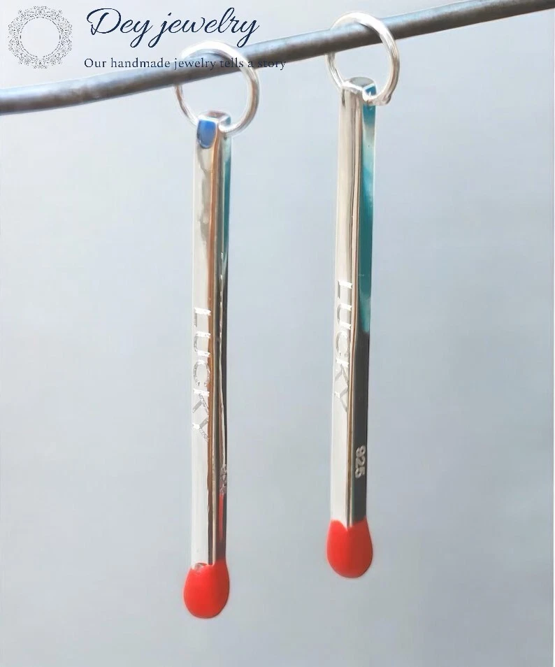 Personalized Charm Solid 925 Sterling Silver Match Stick Charm Pendant For Gift - Image 2 of 4