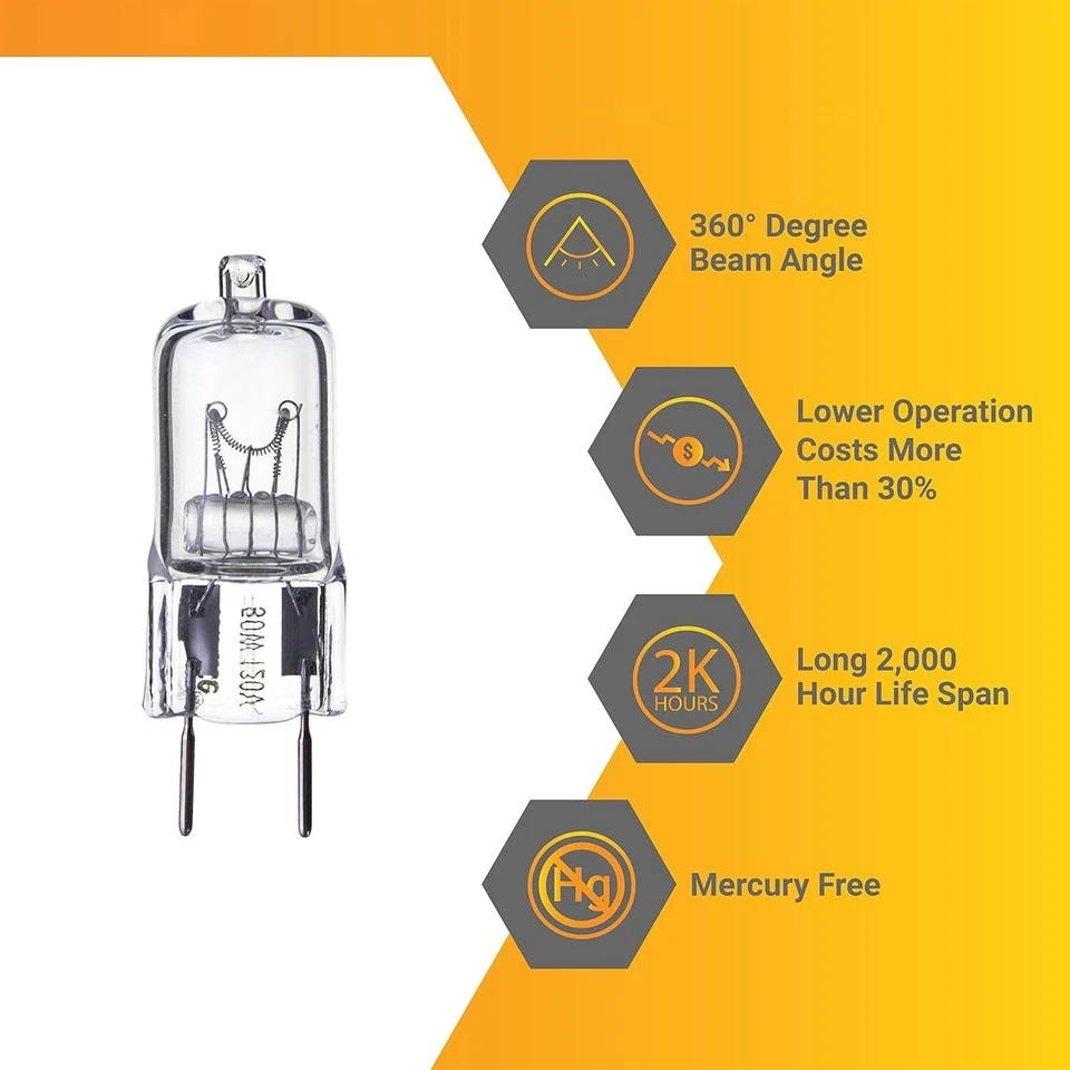 12Pack Single Ended T3.5, GY8 Bi-Pin Clear Glass UV Protected, 3200K, 50W, 500LM - Image 2 of 4