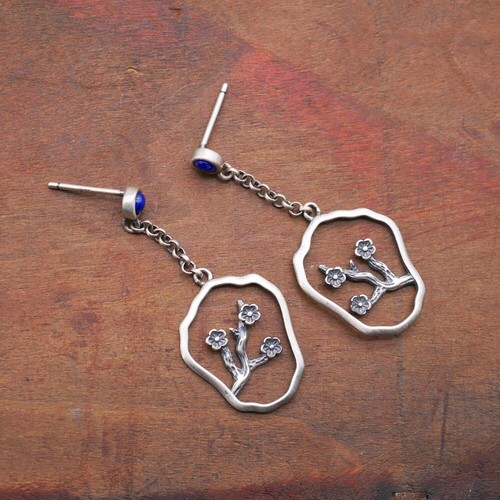 925 Sterling Silver Elegant Plum Bossom Stud Post Dangle Earrings A4473 - Picture 14 of 15