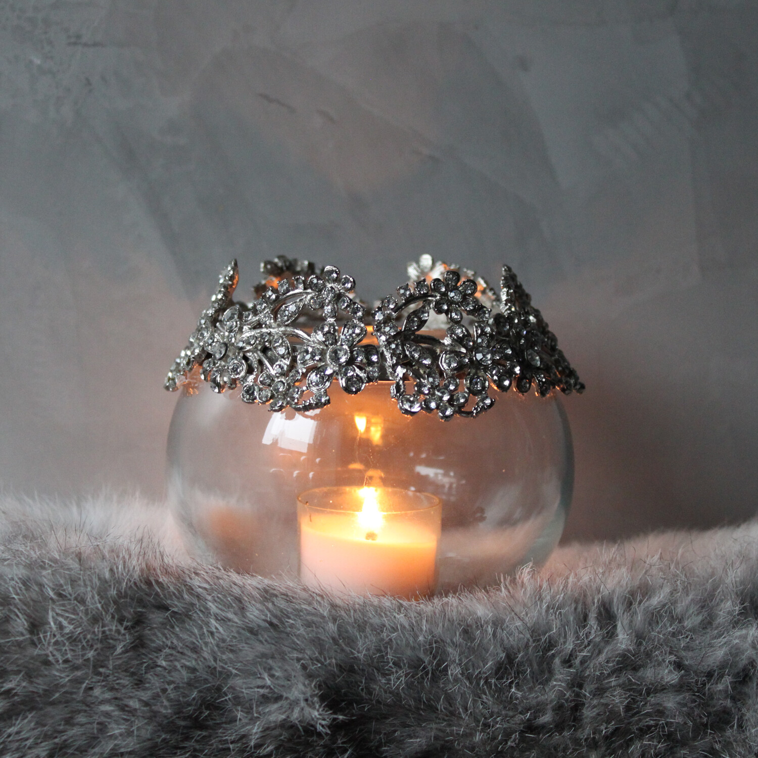 LS-LebenStil Windlicht Glas 2-tlg - Teelichthalter Silber Mit Holz-Stern