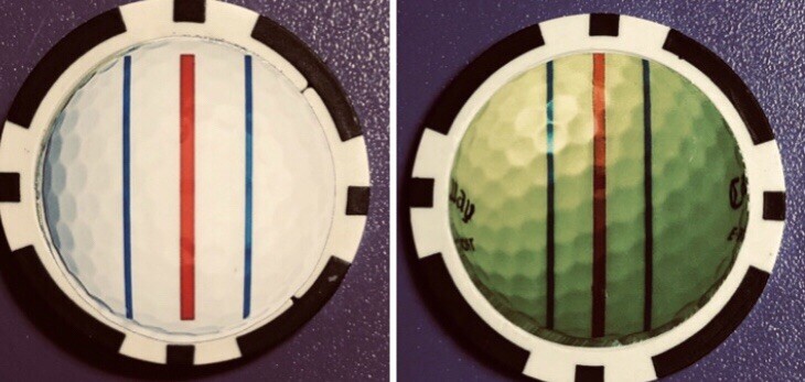 ODYSSEY TRIPLE TRACK BALL MARKER/POKER CHIP &mdash;-WHITE AND YELLOW